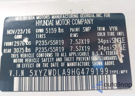 2017 Hyundai Santa Fe Sport 2.0T Ultimate из США, поврежденный, VIN 5XYZWDLA9HG479199